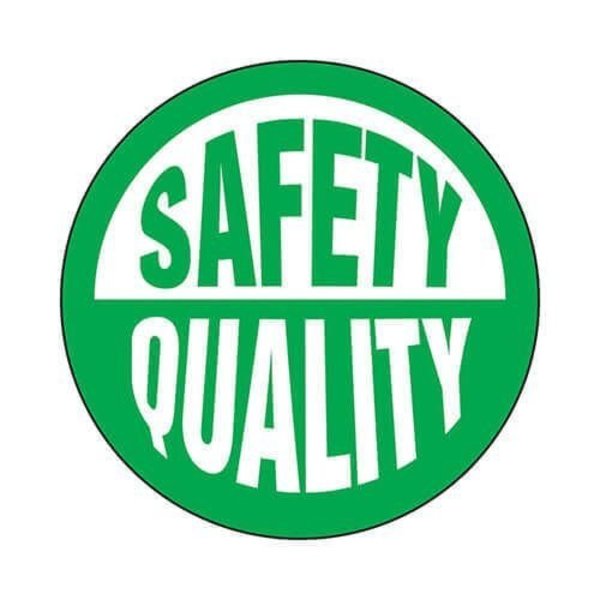 Accuform Hard Hat Sticker, 214 in Length, 214 in Width, SAFETY QUALITY Legend, Adhesive Vinyl LHTL170